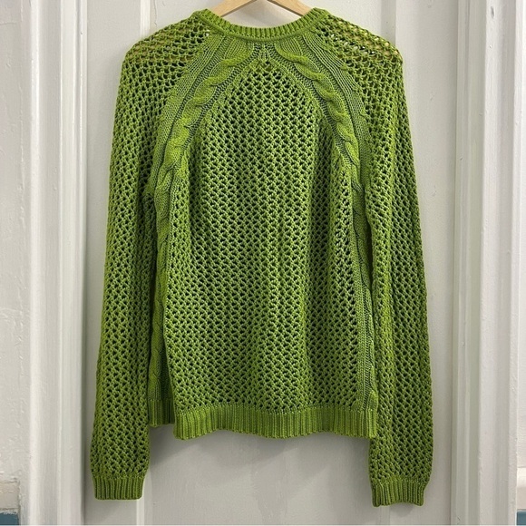 Fenn Wright Manson vibrant green chunky soft cable knit pull over sweater Large - Picture 2 of 4